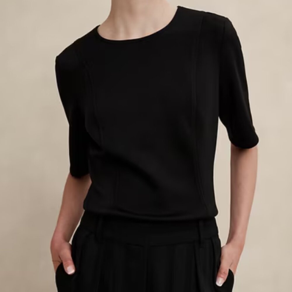 NWOT Banana Republic Factory Scuba Fitted Shirt Seam Details, Black, Size Large